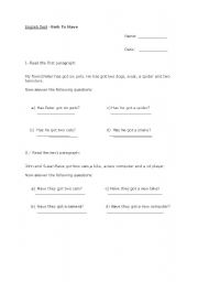 English Worksheet: English Test Verb To Have