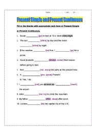 English Worksheet: present simple and present continuous