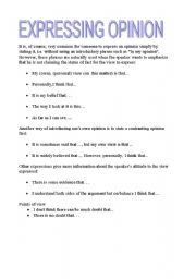 English Worksheet: Useful Phrases for expressing opinion