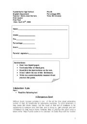English Worksheet: test 9 grades