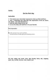 English worksheet: first impression of your friends