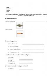 English Worksheet: 6th grade 1st term 2nd exam