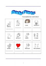 English Worksheet: Unscramble the Body Parts