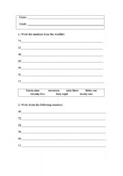 English worksheet: Number worksheet