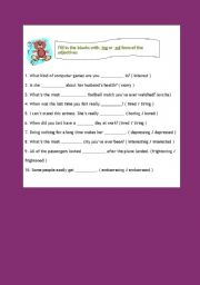 English Worksheet: ADJECTIVE -ED AND -ING