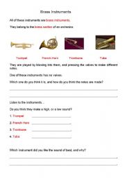 English worksheet: Brass Instruments