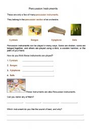 English worksheet: Percussion Instruments