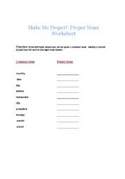 English Worksheet: Proper Nouns