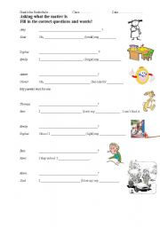 English Worksheet: Asking what the matter is