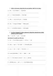 English Worksheet: Present Perfect with for, since, just, yet and already. Two excercises