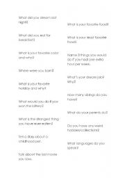 English Worksheet: Gatting to Know You Board Game