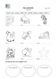 English Worksheet: Singular and plural sea animals