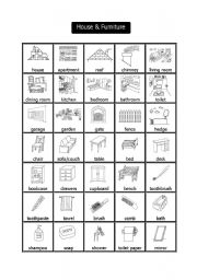 English Worksheet: House and Furniture Pictionary