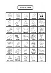 English Worksheet: Summertime Pictionary