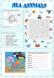 English Worksheet: sea animals activities (part3)