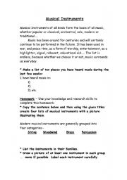 English Worksheet: Musical Instruments