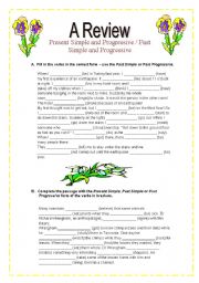 English Worksheet: A Review -  basic tenses - Two pages