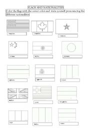 English Worksheet: coloring flags