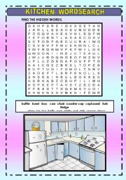 English Worksheet: KITCHEN - WORDSEARCH