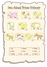 English Worksheet: Farm Animals Picture Dictionary