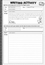 English Worksheet: LET�S WRITE AN E-MAIL MESSAGE!!! - VERB TO BE - PRONOUNS 