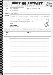 English Worksheet: LETS WRITE AN E-MAIL MESSAGE!!! - VERB TO BE - PRONOUNS 