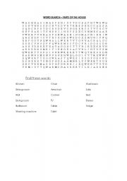 English Worksheet: House word search