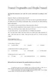 English worksheet: Simple Present and Present Progressive