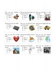 English Worksheet: Present Perfect, have you ever...? set 1