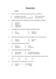 English worksheet: Hawaii General Knowledge Quiz