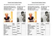 English Worksheet: Present Simple Speaking Practice Gapfill