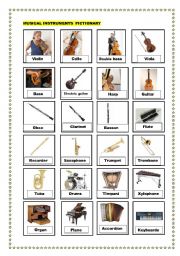 English Worksheet: Musical instruments pictionary