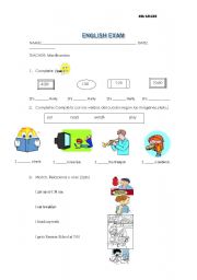 English worksheet: Test 4th grade . Present Simple, the time and subjects.