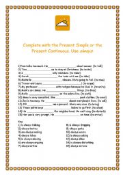 English worksheet: Present Continuous X Present Simple
