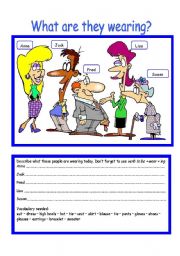 English Worksheet: What are they wearing?