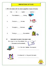 English worksheet: PREPOSITIONS OF PLACE