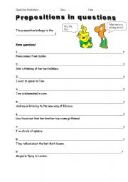 English worksheet: Preposition in questions