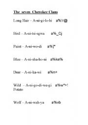 English worksheet: The Cherokee 7 clans