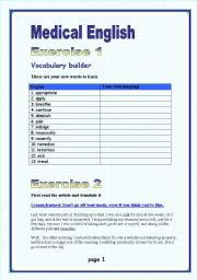 English Worksheet: Medical English Vocabulary builder. NOT SUITABLE FOR CHILDREN