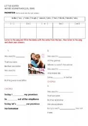 English worksheet: LOL, 2009 LITTLE SISTER MOVIE SOUNDTRACK LOL, 2009   