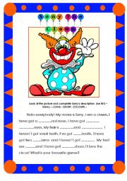 English Worksheet: Sony the Clown