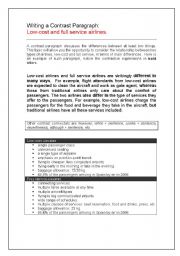 English worksheet: Contrast paragraph: Low cost and full service airlines.