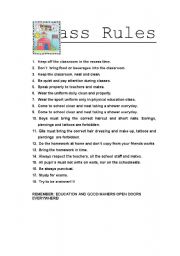 English Worksheet: class rules