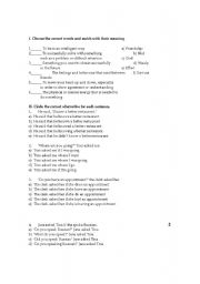 English worksheet: vocabulary and reported speech