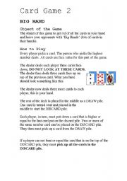 English Worksheet: Card Game (BIG HAND)