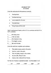 English Worksheet: GRAMMAR EXAM -- 1ST GRADE