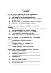 English Worksheet: GRAMMASR EXAM -- 8TH GRADE