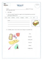 English worksheet: Test 6th grade Camping, Need, and measure