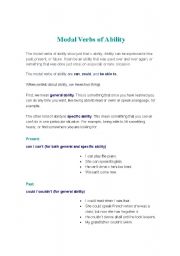 English Worksheet: MOdal verbs of ability