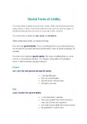 English worksheet: MOdal verbs of ability